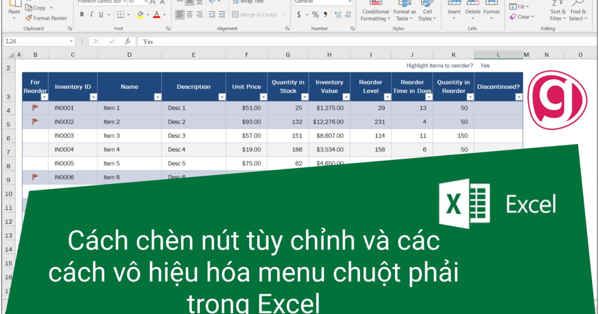 Cách chèn nút tùy chỉnh và các cách vô hiệu hóa menu chuột phải trong Excel